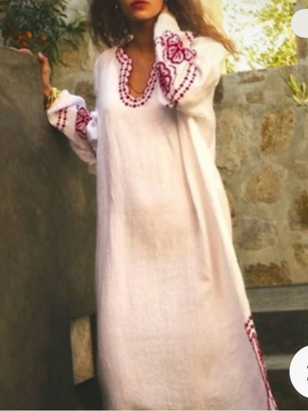 J. Crew Linen White Tunic Dress with Red Embroidery